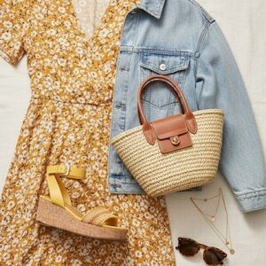 Franco Sarto Yellow Multi-Color Woven Wedges